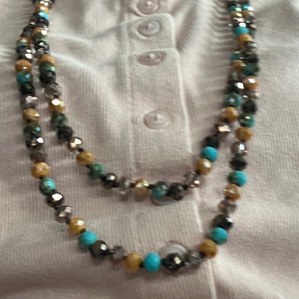 Handcrafted Turquoise & Gold Beaded Layered Necklace